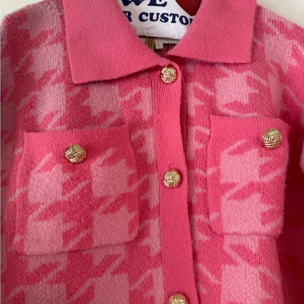 Pink Houndstooth Women's Jacket - Picture 9 of 12